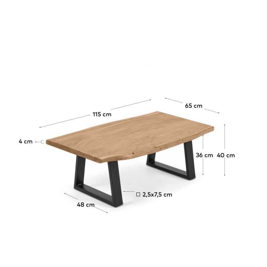 Alaia coffee table made from solid acacia wood with natural finish, 115 x 65 cm
