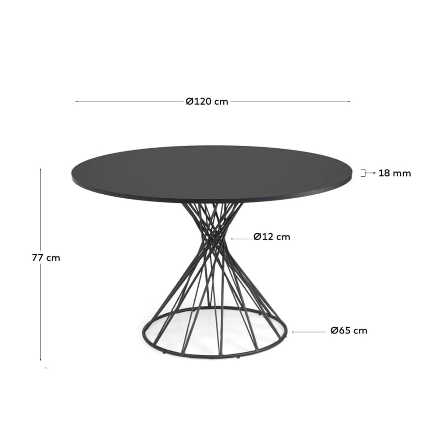 Niut round Ø 120 cm black laquered DM table with steel legs with black finish
