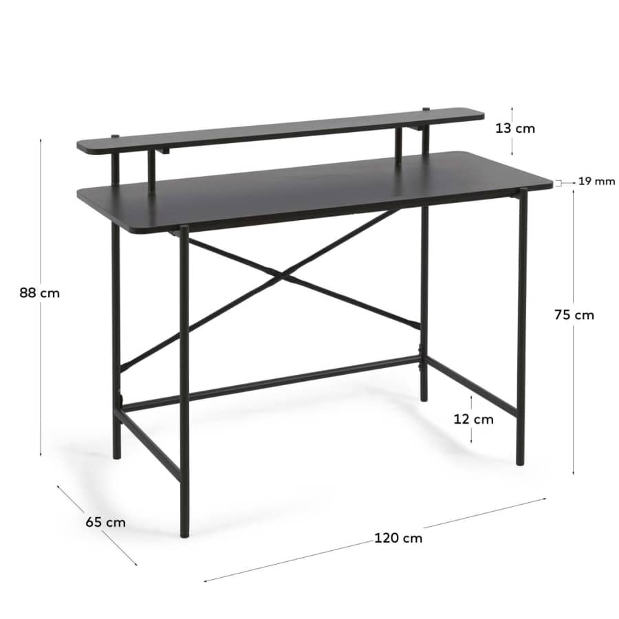 Galatia black melamine table with metal legs in black finish 120 x 60 cm