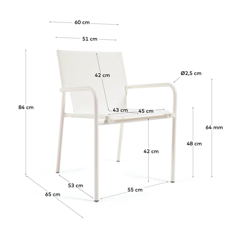 Zaltana stackable outdoor chair in aluminium with a matte white painted finish