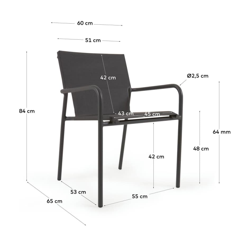 Zaltana stackable outdoor chair in aluminium with a matt dark grey painted finish