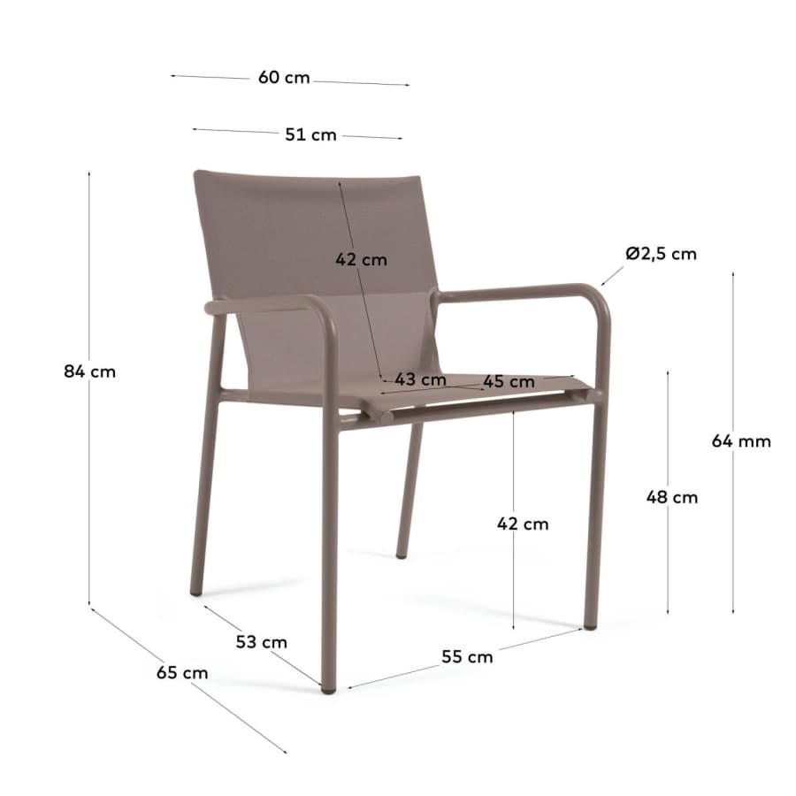 Zaltana stackable outdoor chair in aluminium with matt brown painted finish