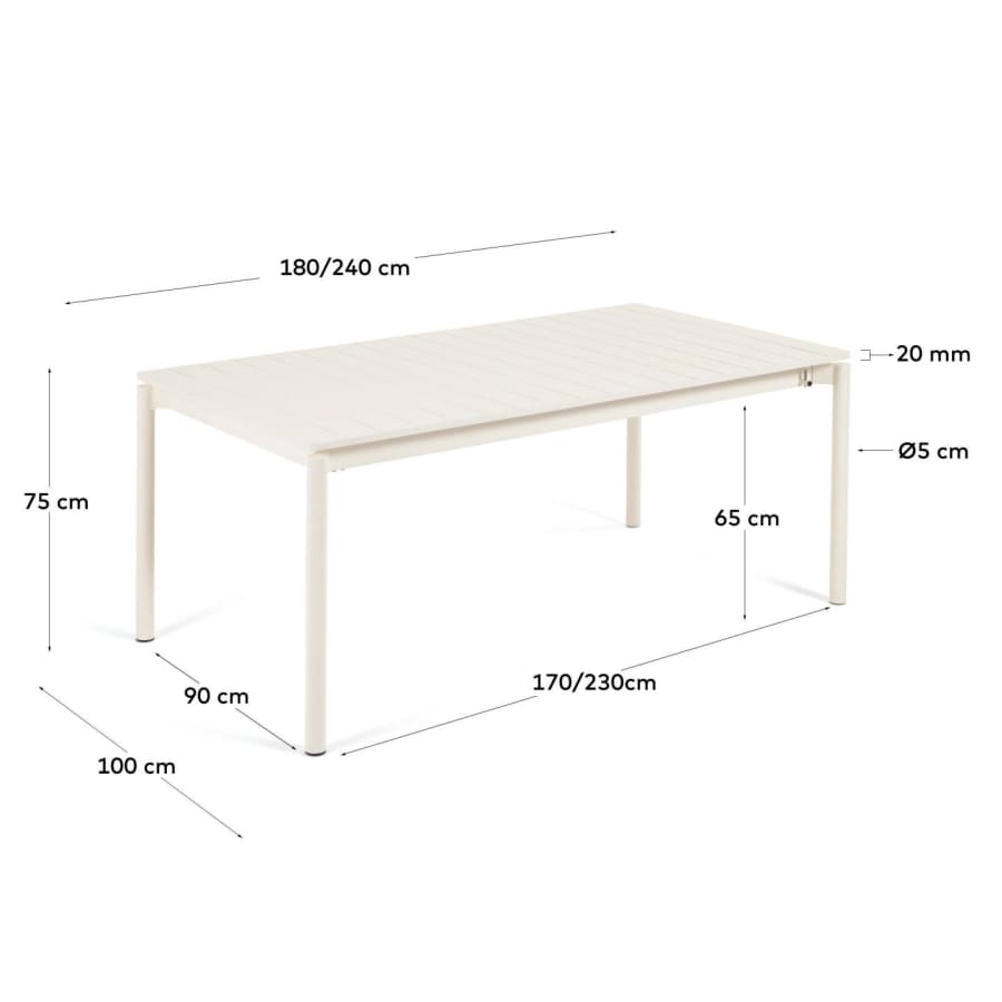 Zaltana extendable aluminium outdoor table with matt white finish 180 (240) x 100 cm