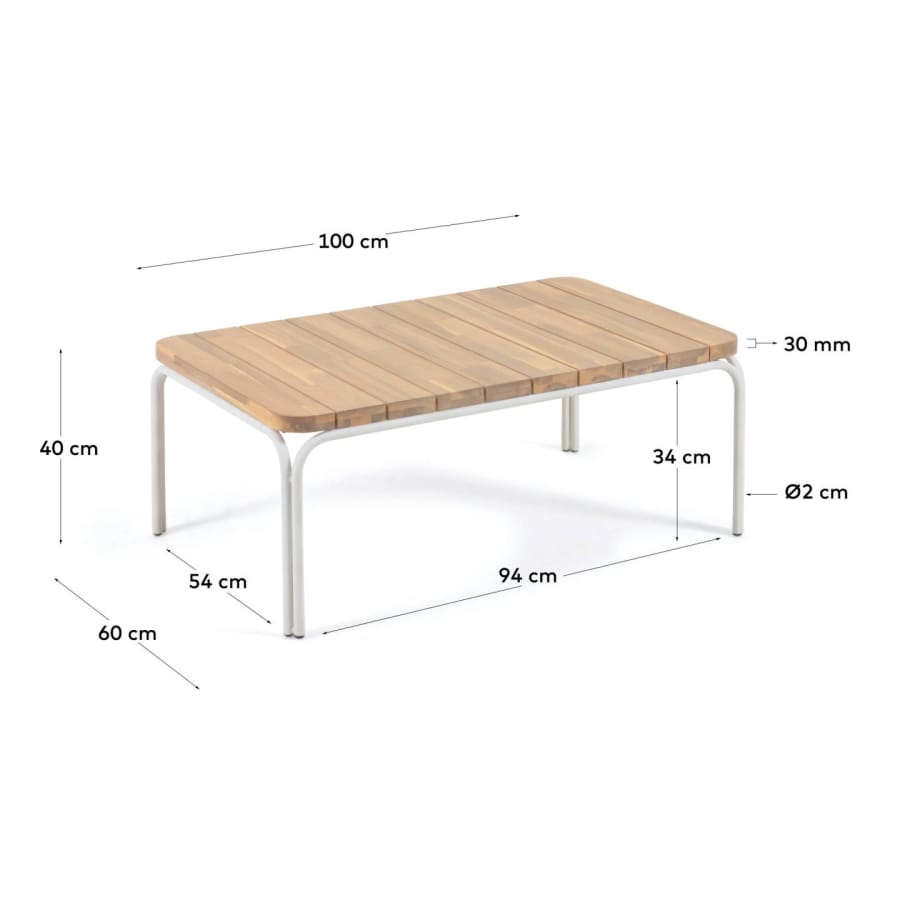Table basse Cailin bois acacia et pieds en acier galvanisé blanc 100x60cm FSC 100 %