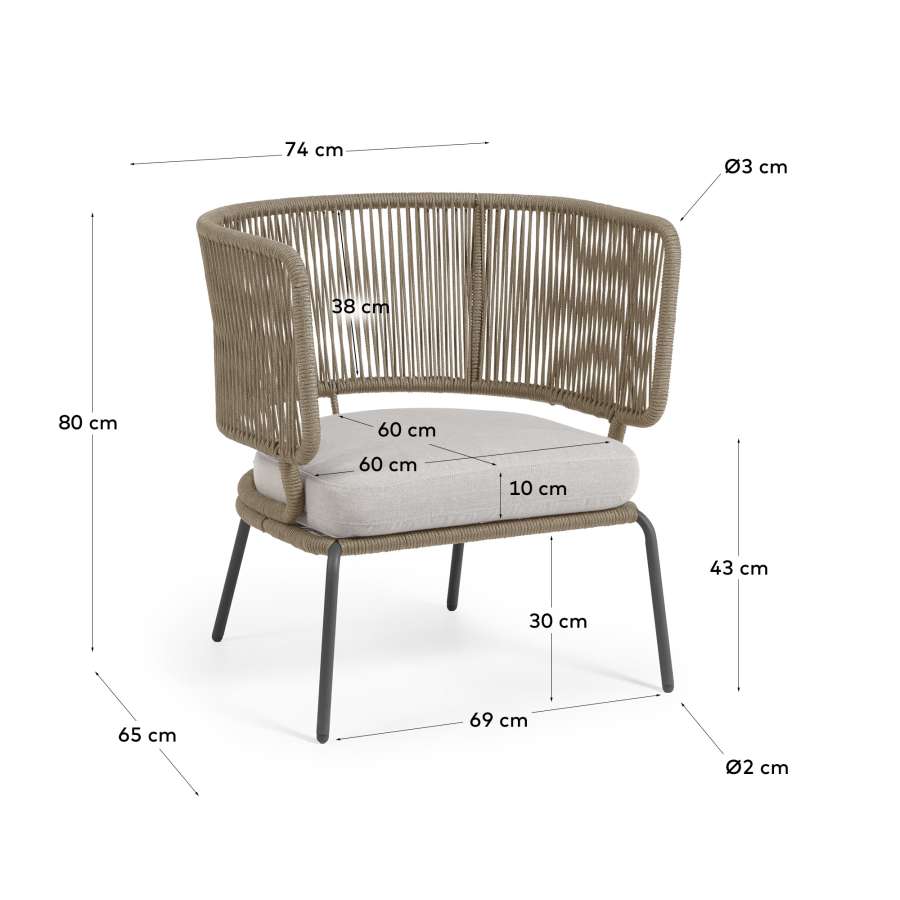 Nadin armchair in beige cord with galvanised steel legs