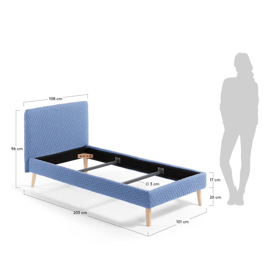 Lit Dyla rembour 90x190 cm bleu clair