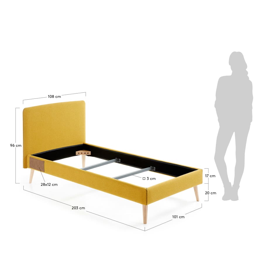 Housse pour lit Dyla jaune moutarde pour matelas de 90 x 190 cm
