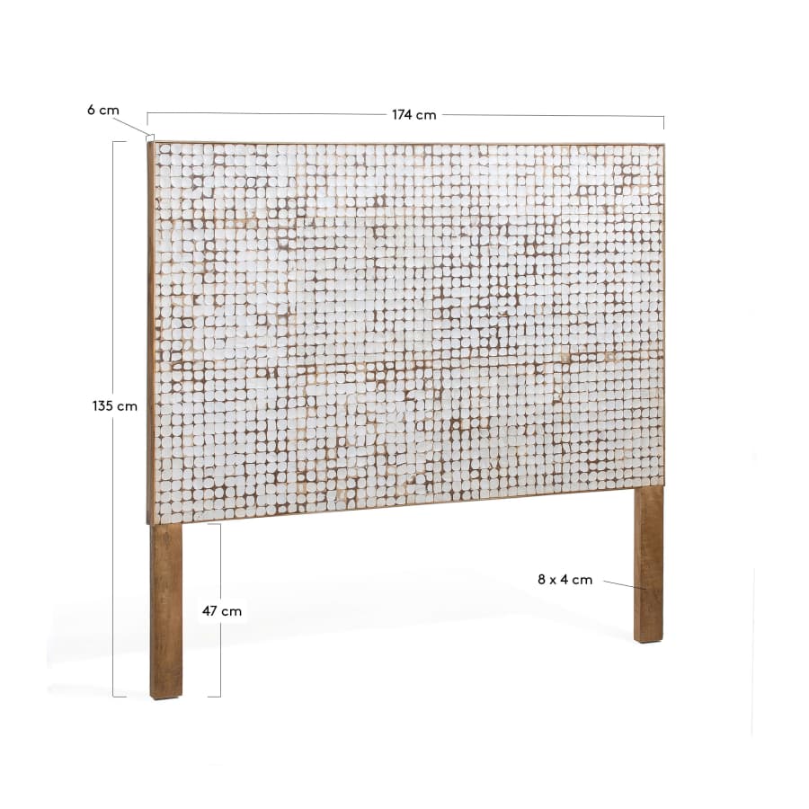 Kron headboard with solid mango wood legs and coconut shells, for 160 cm beds