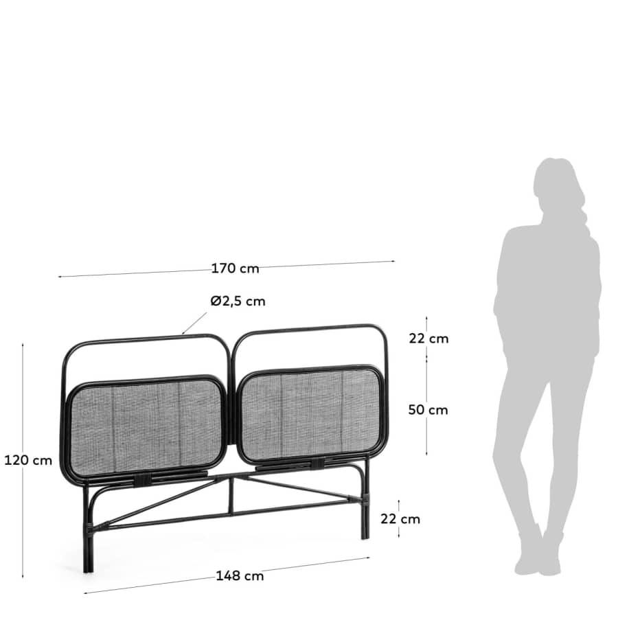Margaret rattan headboard with a black finish, for 160 cm beds