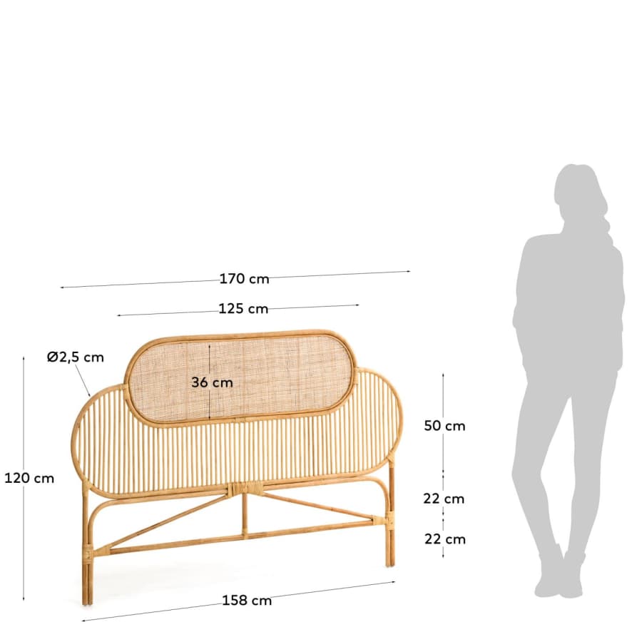 Capçal Lalita de rotang amb acabat natural per a llit de fins a 160 cm