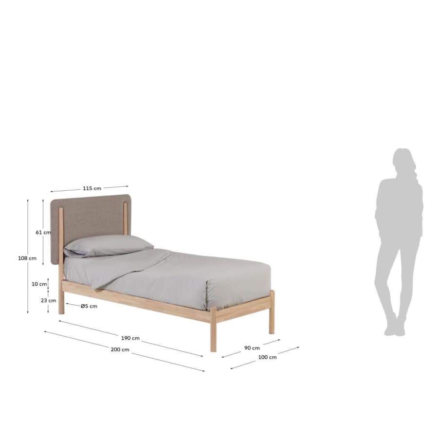 Shayndel bed made from solid rubber wood, for a 90 x 190 cm mattress