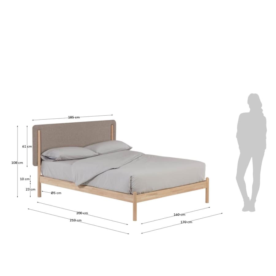 Shayndel bed van massief rubberhout, voor een matras van 160 x 200 cm