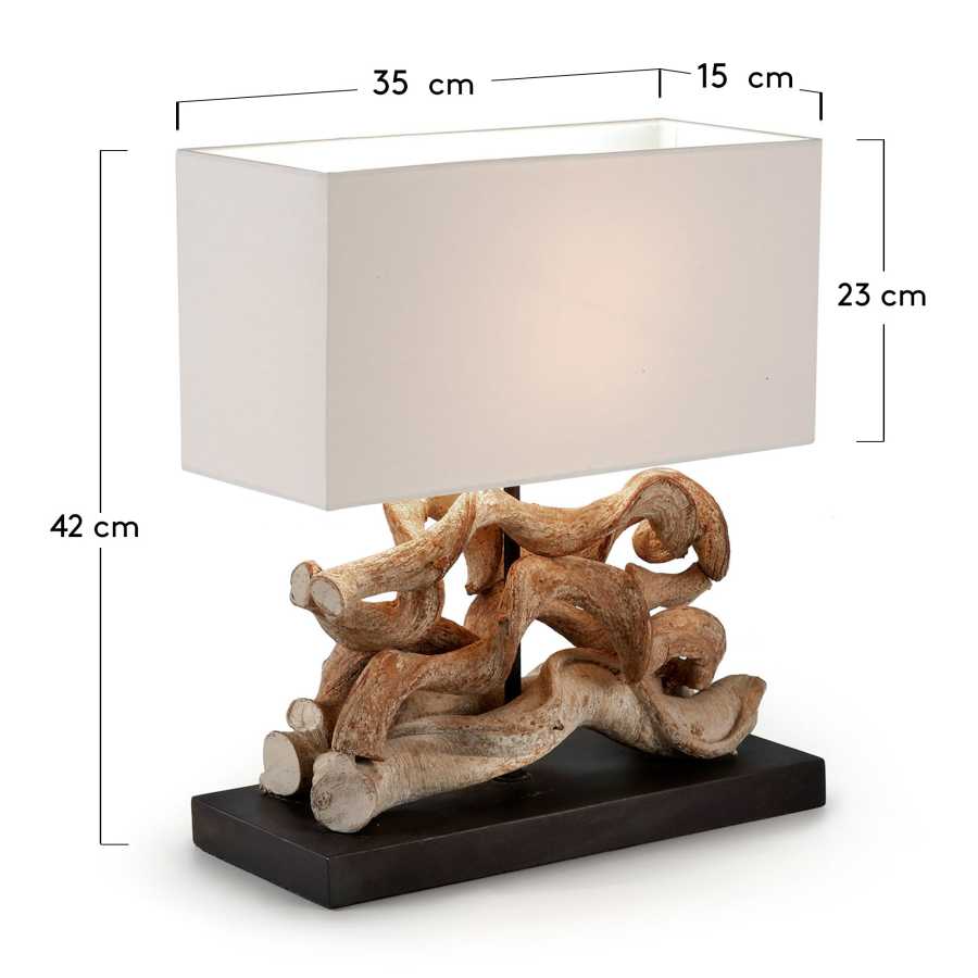 Comet table lamp in recycled tropical wood UK adapter
