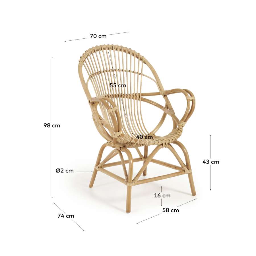 Mimosa rattan armchair with natural finish
