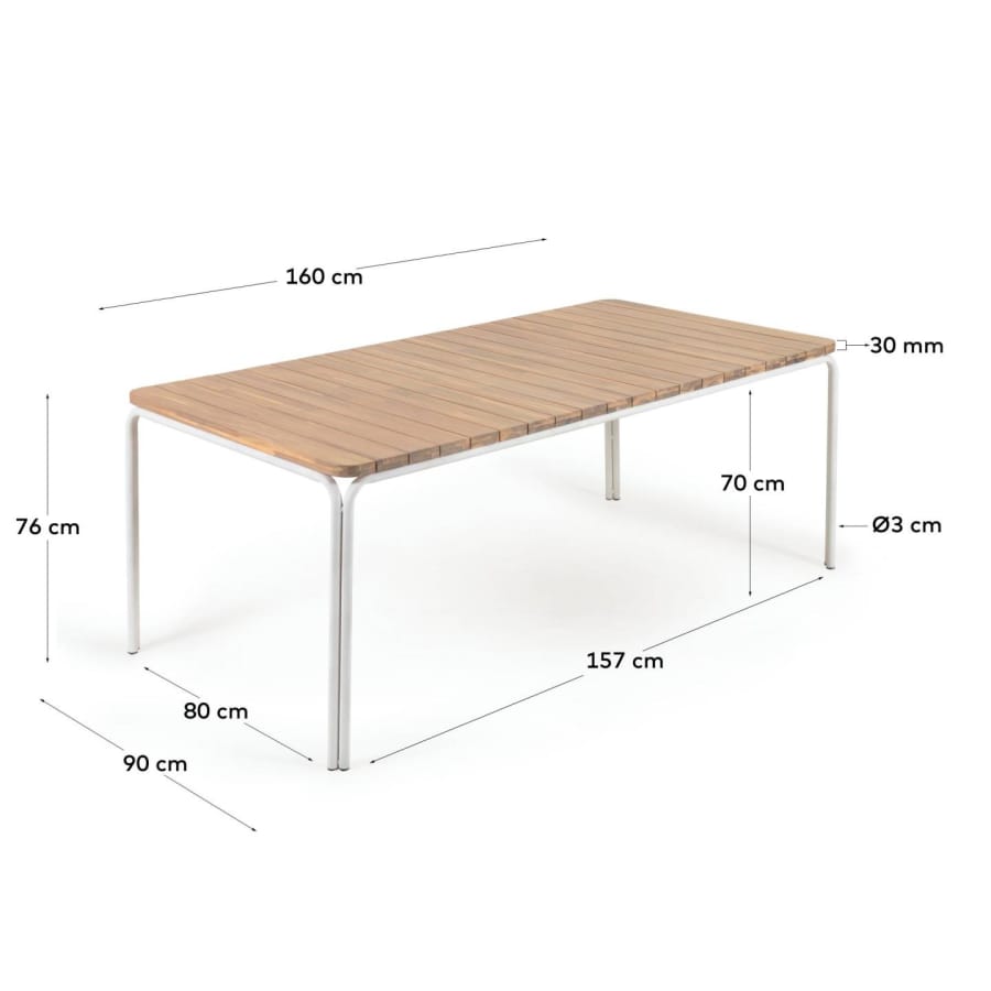 Cailin table in solid 90% FSC acacia wood with galvanised steel legs in white 160 x 90 cm