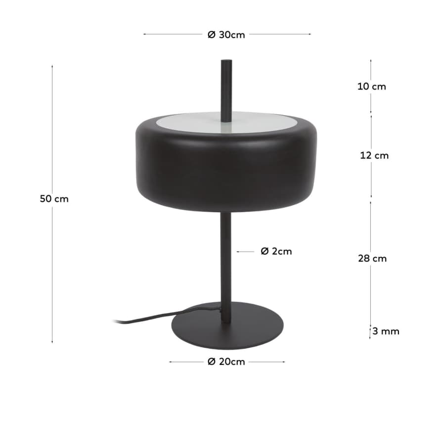 Francisca table lamp in metal with glass and black finish