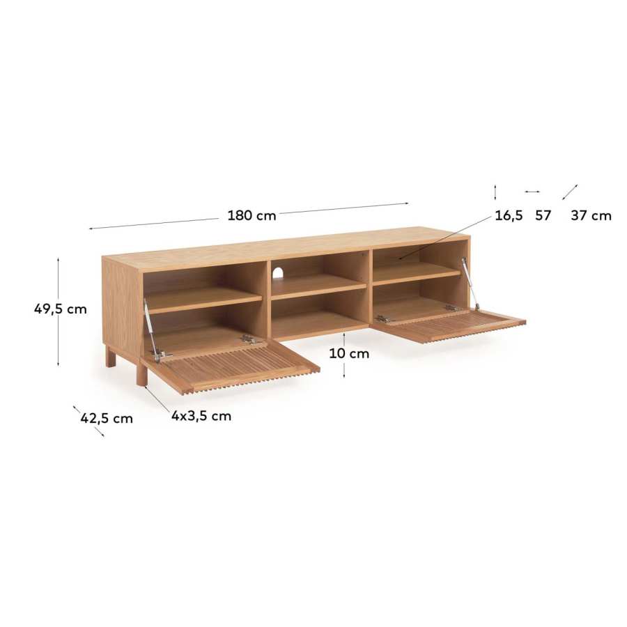 2-türiges TV-Möbel Beyla aus Furnier und Massivholz aus Esche 180 x 49,5 cm FSC 100%