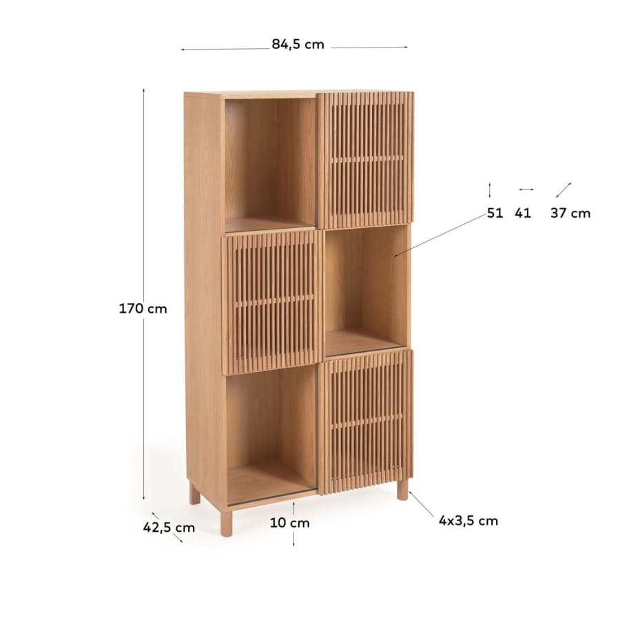 Beyla shelf unit in solid ash wood and ash veneer 84.5 x 170 cm FSC 100%