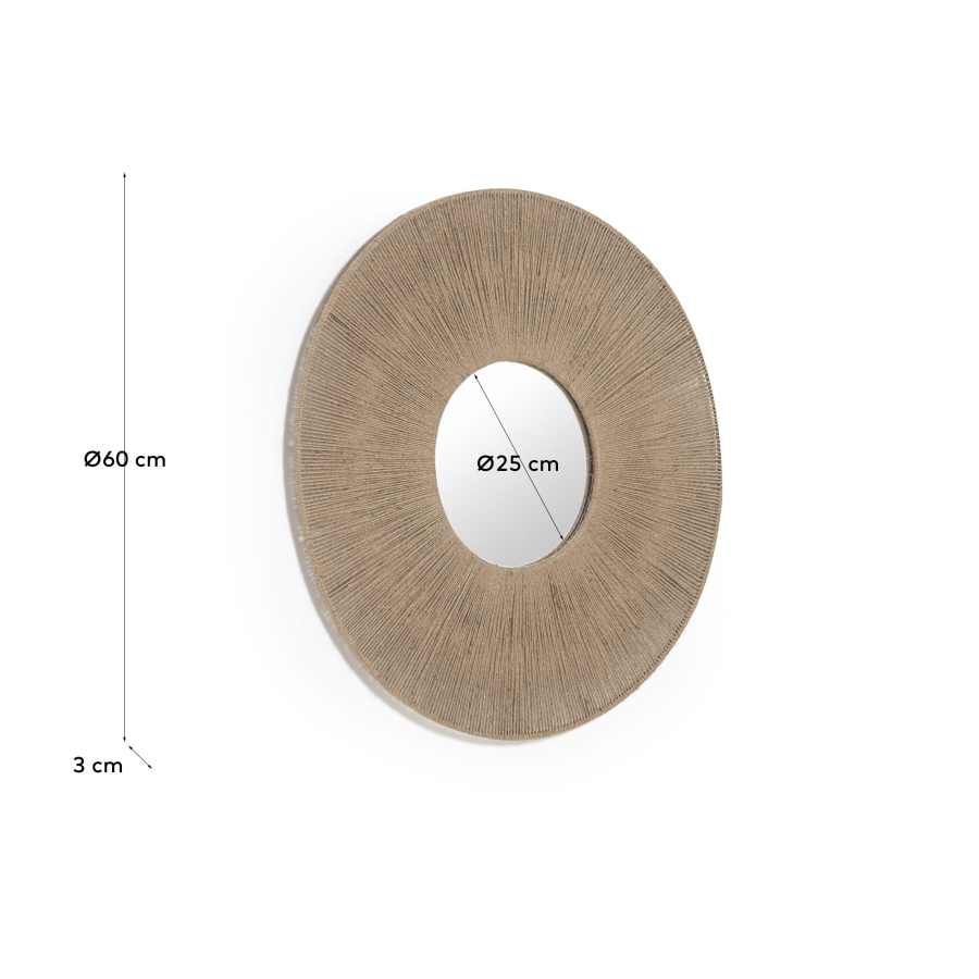 Damira round mirror in jute with natural finish Ø 60 cm