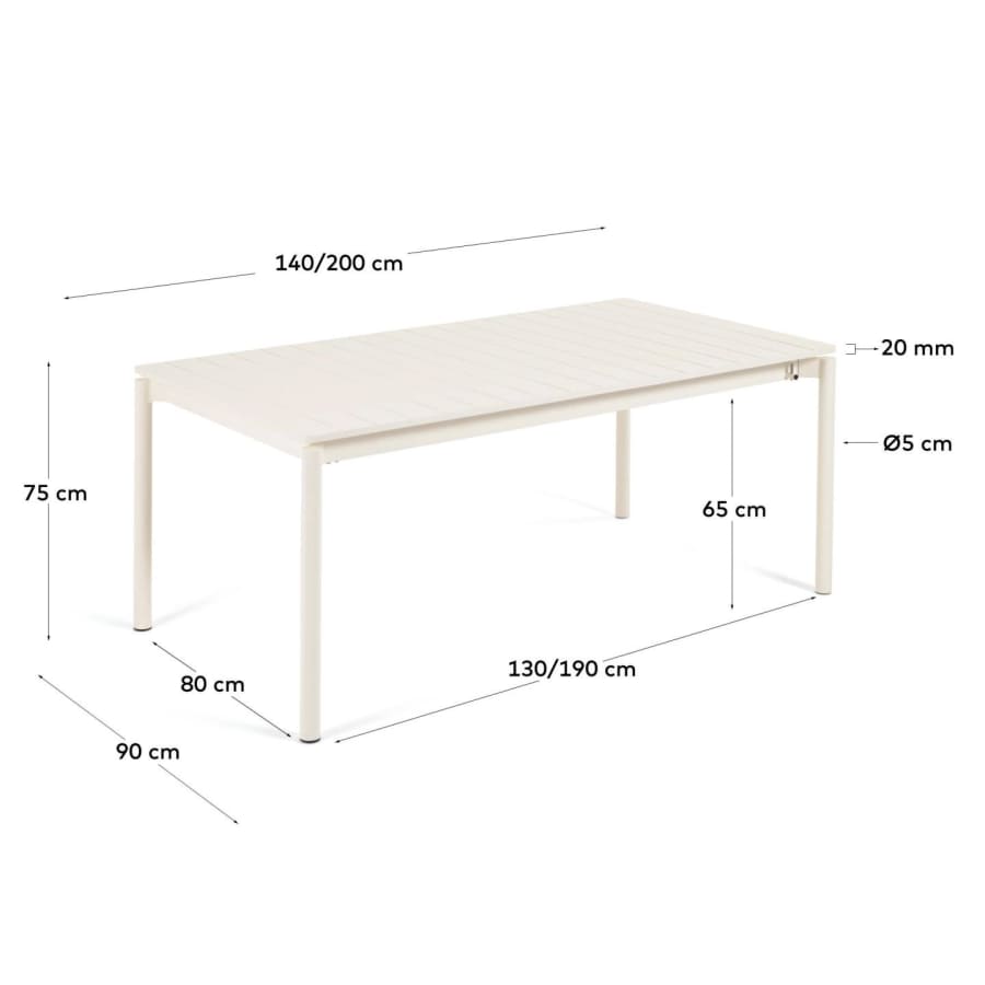 Table de jardin extensible Zaltana en aluminium blanc mat 140 (200) x 90 cm