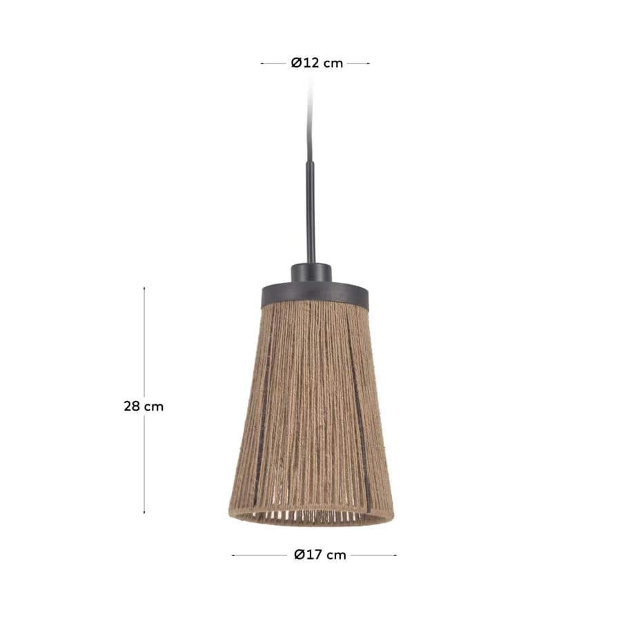 Crista jute ceiling light shade made from metal with black finish and natural jute Ø 17 cm