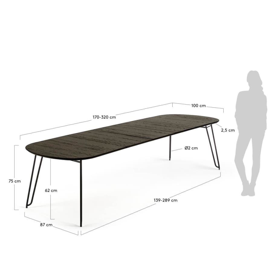 Milian ovale uitschuifbare eettafel 170 (320) x 100 cm