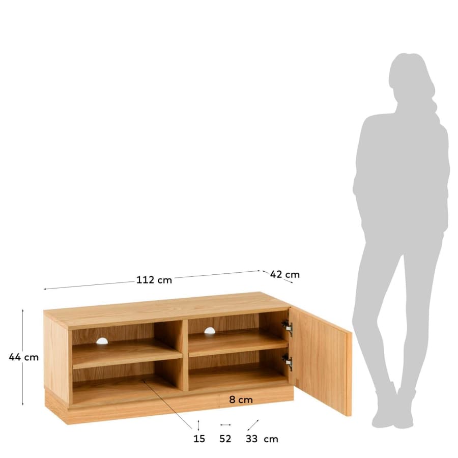 Meuble TV Taiana 1 porte en placage de chêne 112 x 44 cm