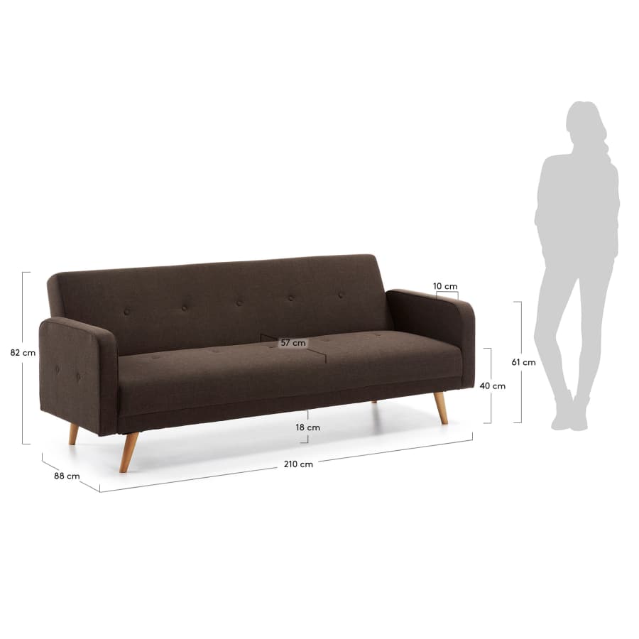 Roger sofa bed 210 cm brown