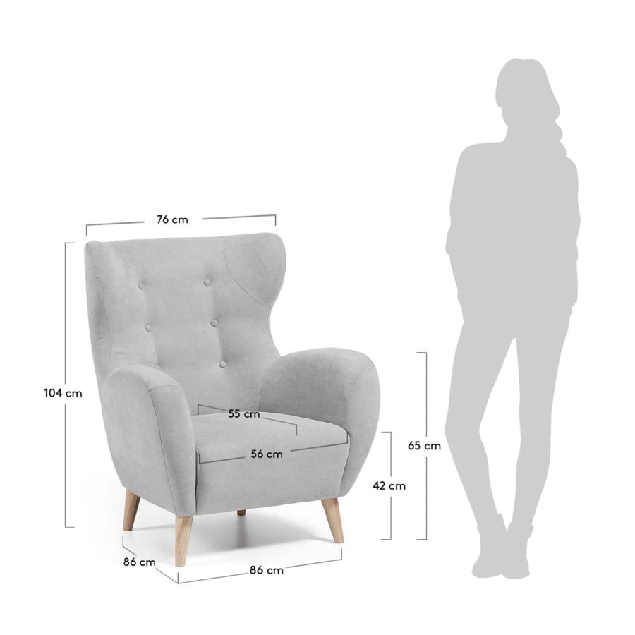 Patio Sessel hellgrau und Beine aus massivem Kautschukholz natur