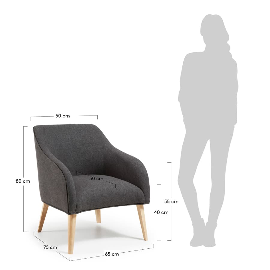 Bobly armchair in black with wood legs in a natural finish