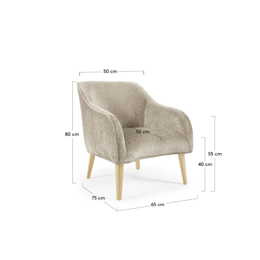 Bobly armchair in beige chenille with wooden legs with natural finish