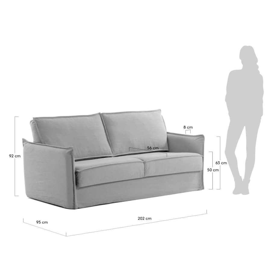 Samsa 2 seater visco sofa bed in grey, 160cm