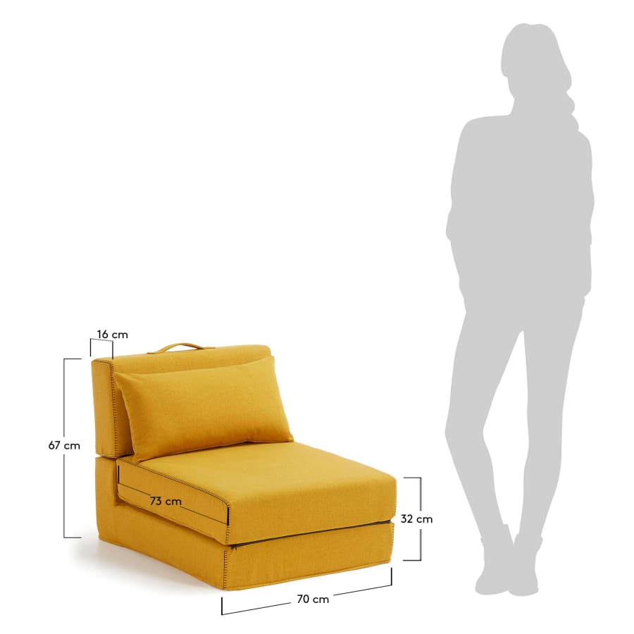 Arty pouffe bed in mustard, 70 x 89 (200) cm
