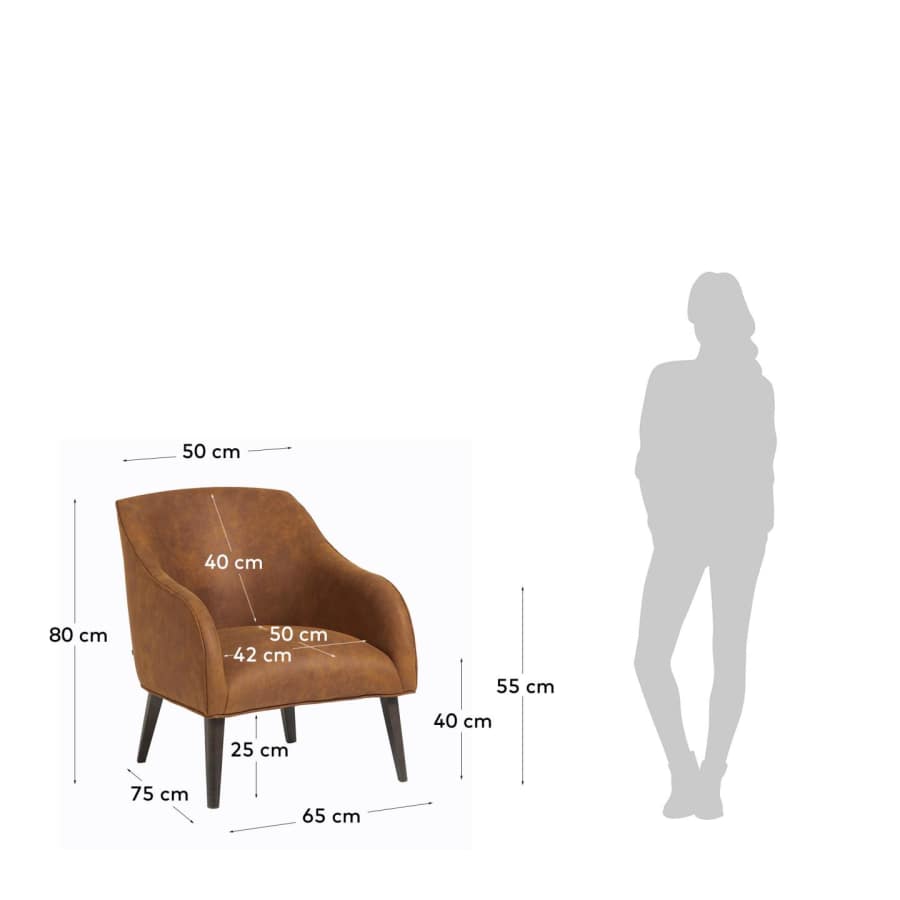 Bobly armchair in light brown fabric with wenge finish legs