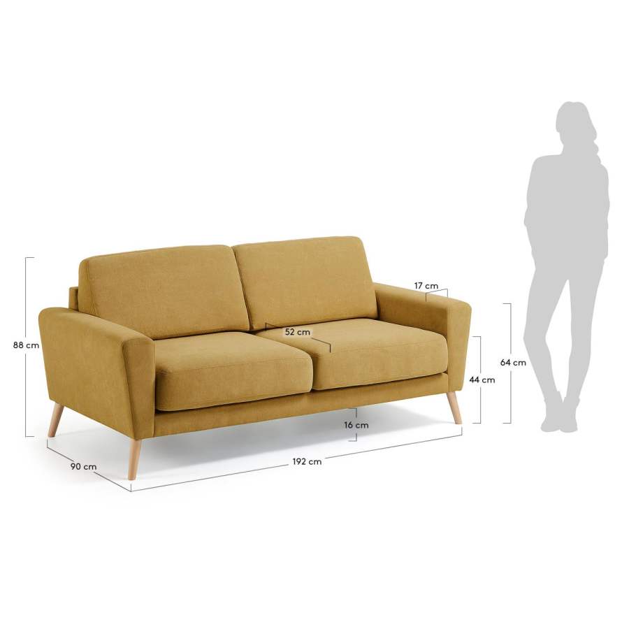 Narnia 3 seater sofa in mustard, 192 cm