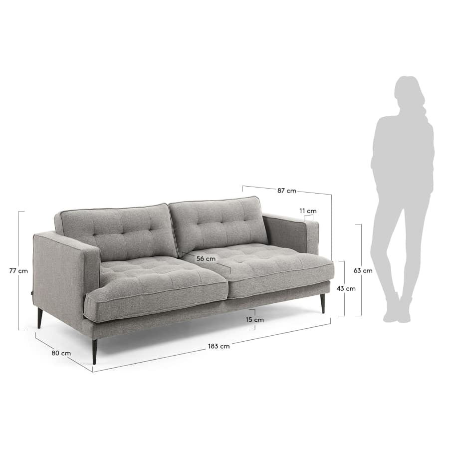Tanya 2 seater sofa in grey, 183 cm