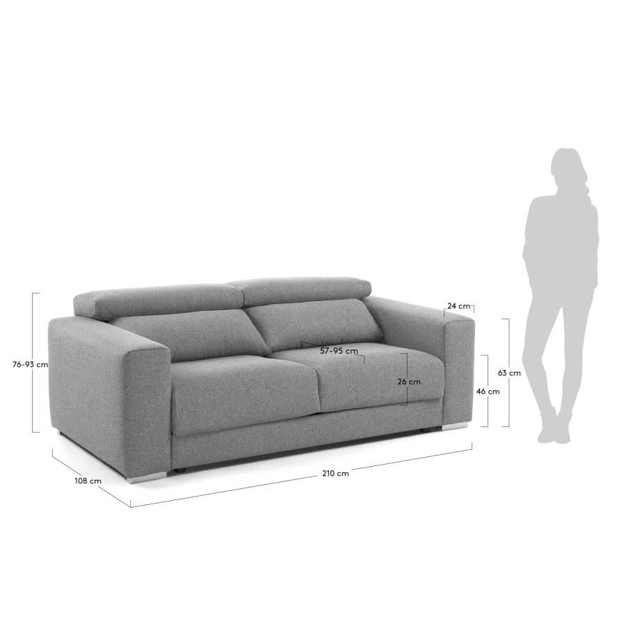 Atlanta 3 seater sofa in light grey, 210 cm