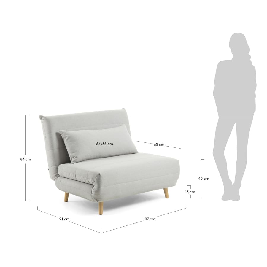 Susan sofa bed in light grey, 107 x 91 (192) cm