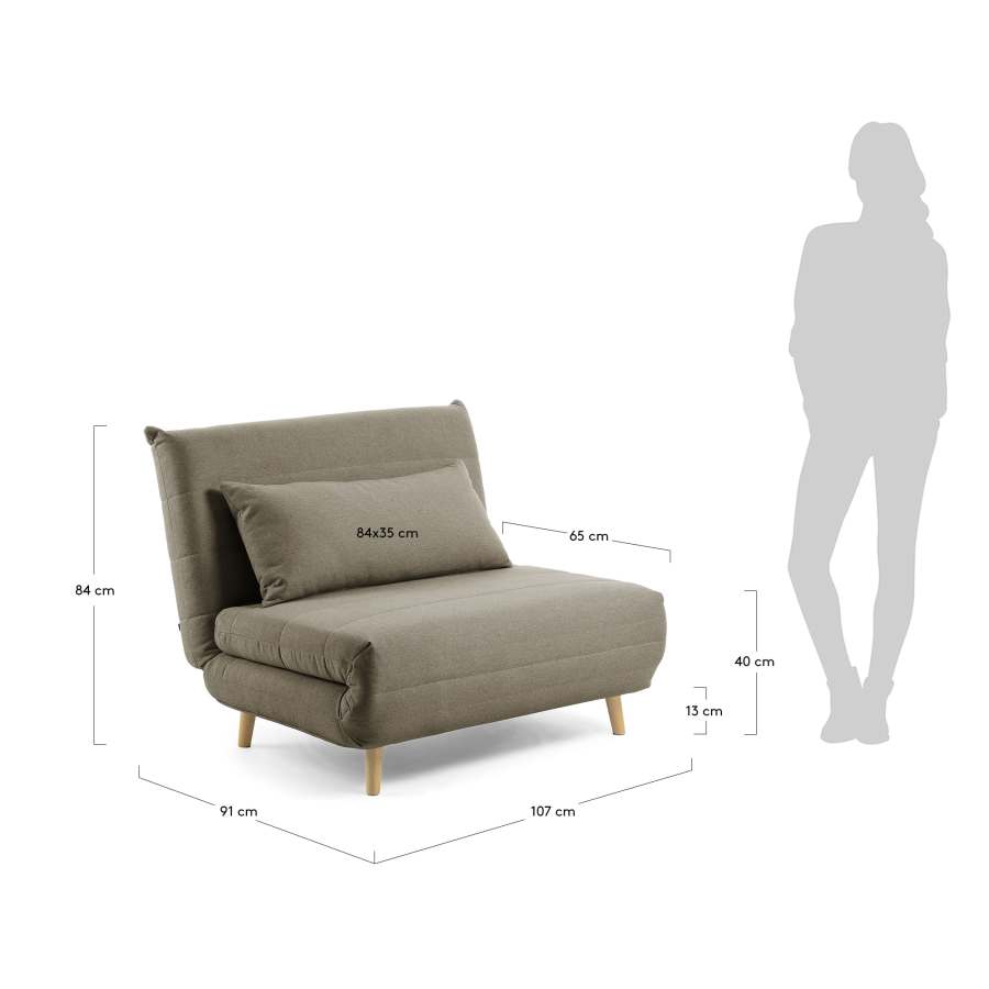 Susan sofa bed in brown, 107 x 91 (192) cm