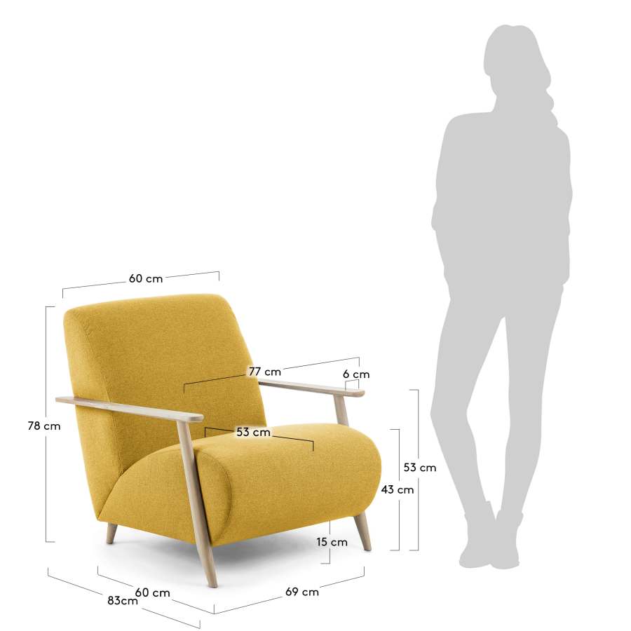 Meghan armchair in mustard with solid ash legs with natural finish