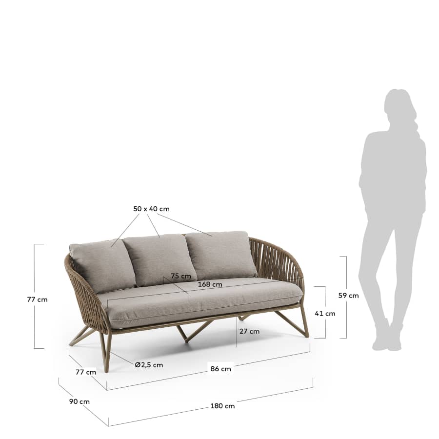 3 seater Branzie sofa in brown cord, 180 cm