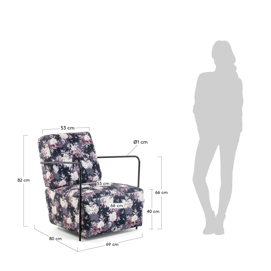 Gamer armchair with floral print and metal with black finish