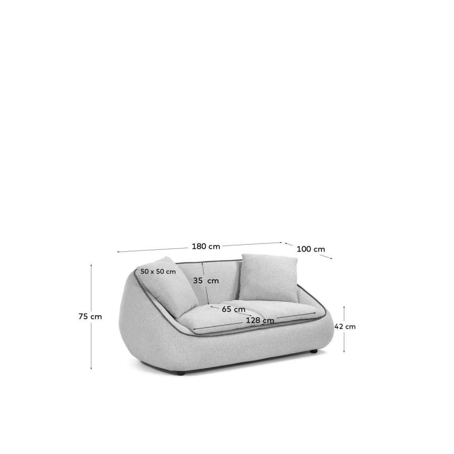 Safira 2-seater sofa in light grey 180 cm