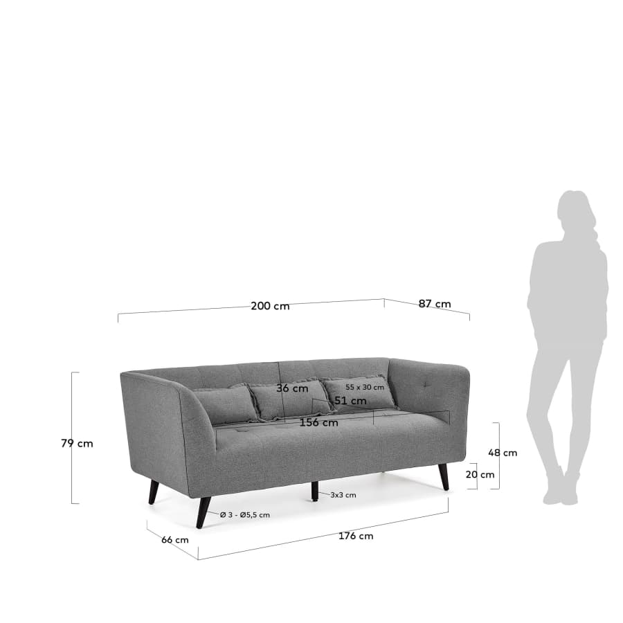 Safira 3-seater sofa in grey 200 cm