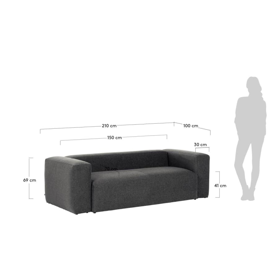 Blok 2 seater sofa in grey, 210 cm