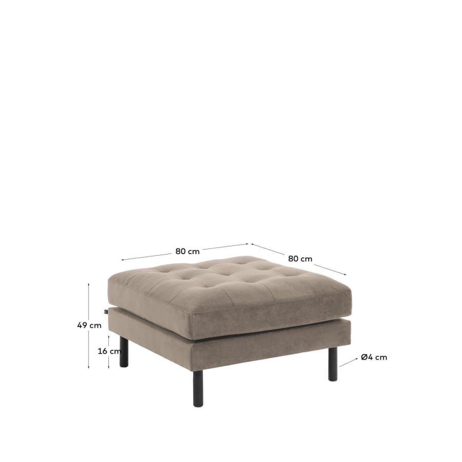 Debra footrest in taupe velvet, 80 x 80 cm