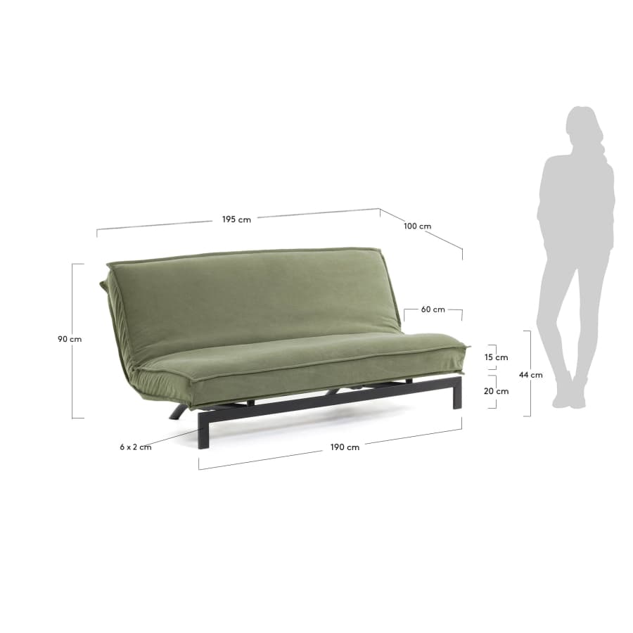 Divano letto Eveline 195 cm verde struttura metallo