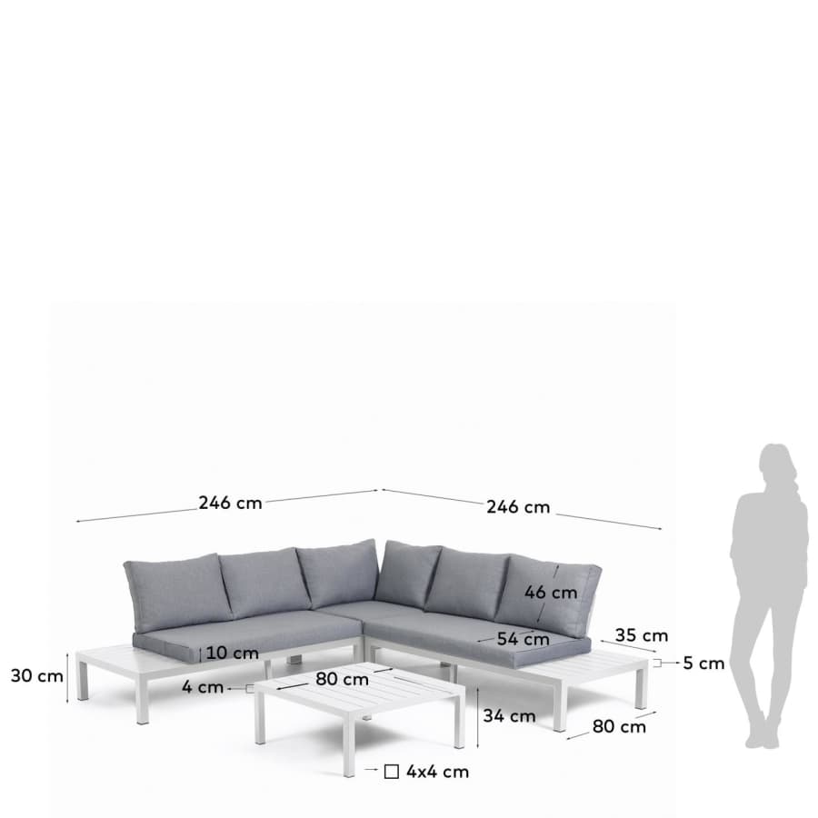 Duke outdoor set containing a 5-seater corner sofa and white aluminium table