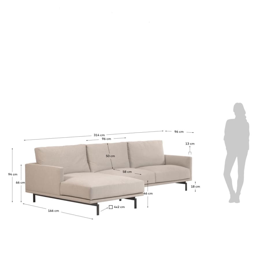 Galene 4-seater sofa with left-hand chaise longue in beige 314 cm1