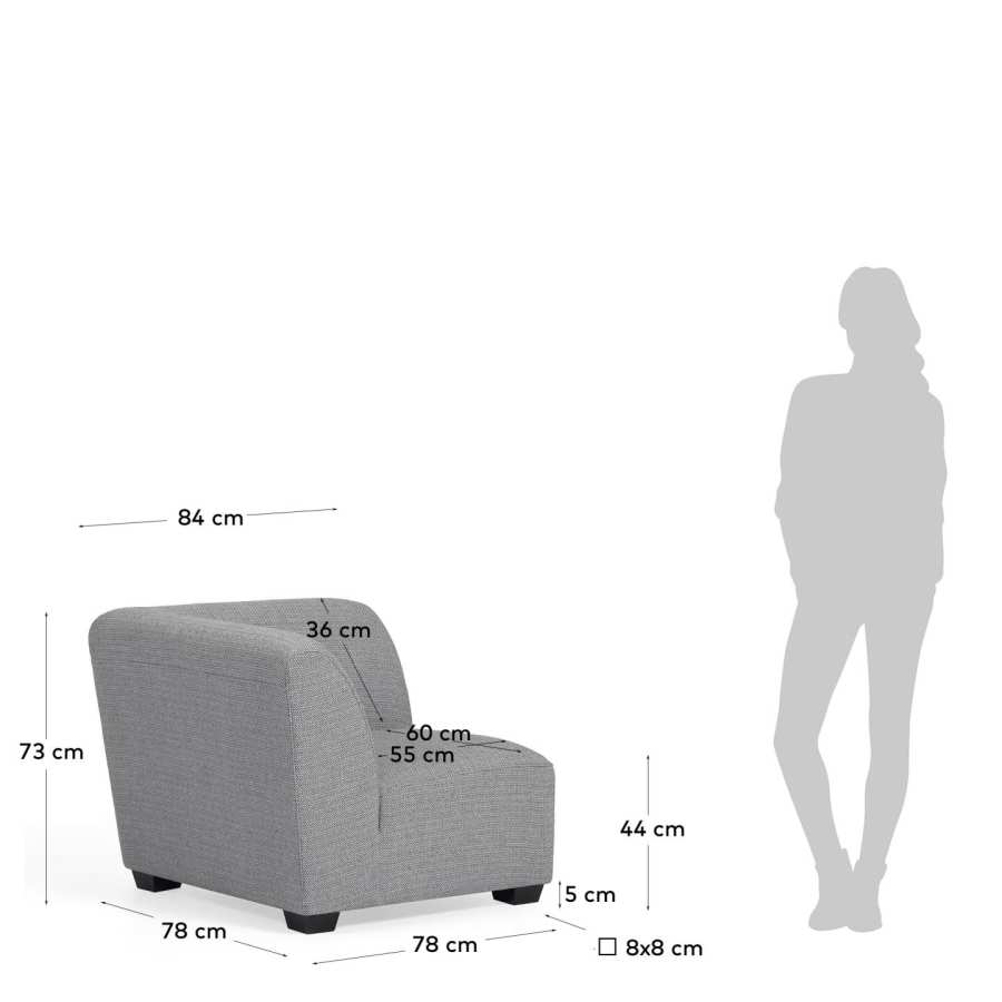Legara sofa corner module in light grey, 62 cm